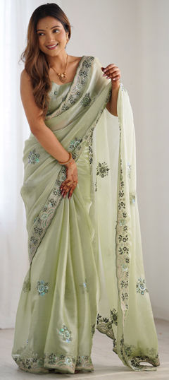 Green color Saree in Art Silk fabric with Embroidered, Sequence work