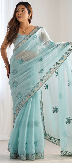 Blue color Saree in Art Silk fabric with Embroidered, Sequence work