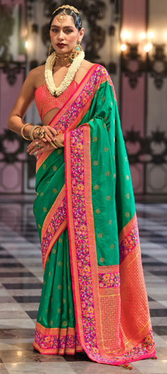 Blue color Saree in Banarasi Silk fabric with Weaving work