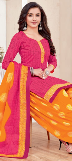 Pink and Majenta color Salwar Kameez in Cotton fabric with Printed work