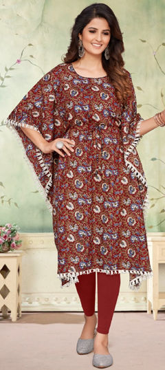 Multicolor color Kaftan in Cotton fabric with Lace, Printed work