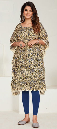 Multicolor color Kaftan in Cotton fabric with Lace, Printed work