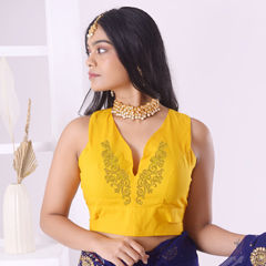 Yellow color Blouse in Cotton fabric with Embroidered work