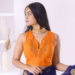 Orange color Blouse in Cotton fabric with Embroidered, Thread work