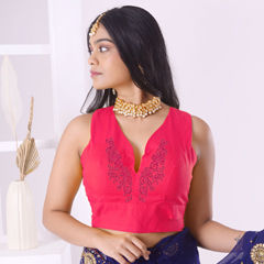 Pink and Majenta color Blouse in Cotton fabric with Embroidered, Thread work