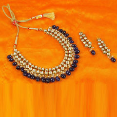 Gold Rodium Polish Green color Necklace in Metal Alloy studded with CZ Diamond, Kundan
