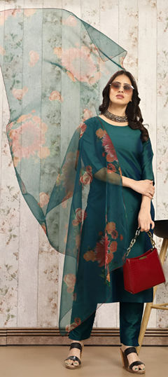 Blue color Salwar Kameez in Art Silk fabric with Floral, Printed work