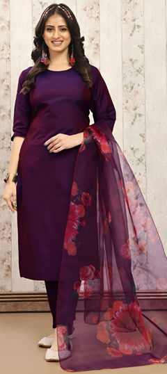 Purple and Violet color Salwar Kameez in Art Silk fabric with Floral, Printed work