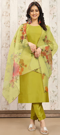 Yellow color Salwar Kameez in Art Silk fabric with Floral, Printed work