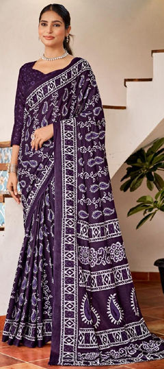 Purple and Violet color Saree in Cotton fabric with Printed work