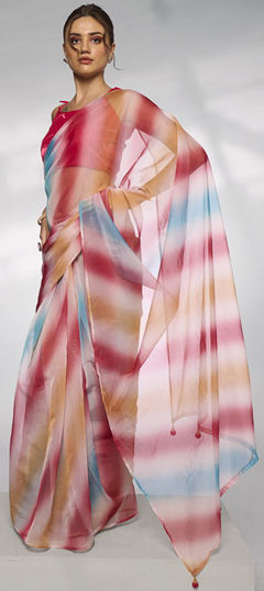 Multicolor color Saree in Organza Silk fabric with Printed work