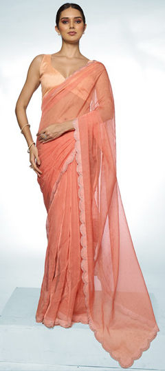 Orange color Saree in Organza Silk fabric with Swarovski work