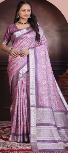 Pink and Majenta color Saree in Viscose fabric with Floral, Printed work