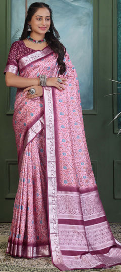 Pink and Majenta color Saree in Viscose fabric with Floral, Printed work