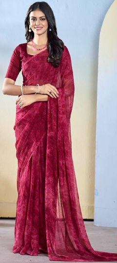 Pink and Majenta color Readymade Saree in Georgette fabric with Printed work