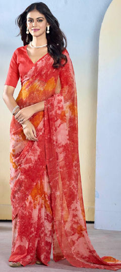 Multicolor color Readymade Saree in Georgette fabric with Printed work