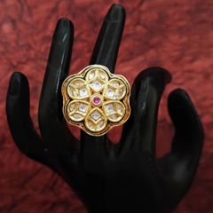 Gold Rodium Polish Pink and Majenta color Ring in Metal Alloy studded with CZ Diamond