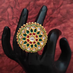 Gold Rodium Polish Green color Ring in Metal Alloy studded with CZ Diamond