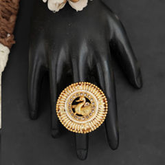 Gold Rodium Polish White and Off White color Ring in Metal Alloy studded with CZ Diamond
