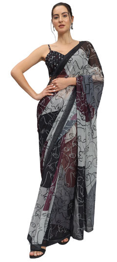 Multicolor color Readymade Saree in Georgette fabric with Printed work