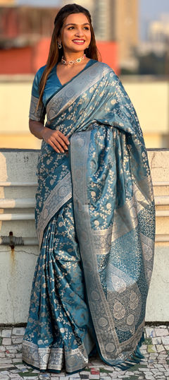 Blue color Saree in Banarasi Silk fabric with Weaving, Zari work