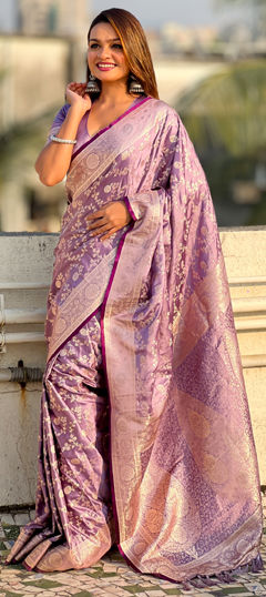 Purple and Violet color Saree in Banarasi Silk fabric with Weaving, Zari work