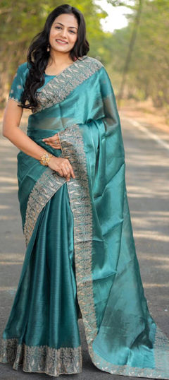 Blue color Saree in Art Silk fabric with Thread work