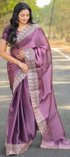 Purple and Violet color Saree in Art Silk fabric with Thread work