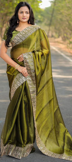 Green color Saree in Art Silk fabric with Thread work