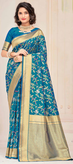 Blue color Saree in Silk fabric with Weaving work