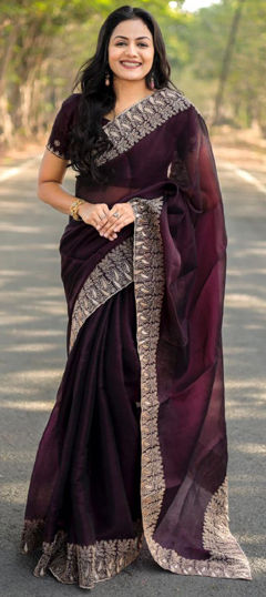 Purple and Violet color Saree in Art Silk fabric with Thread work