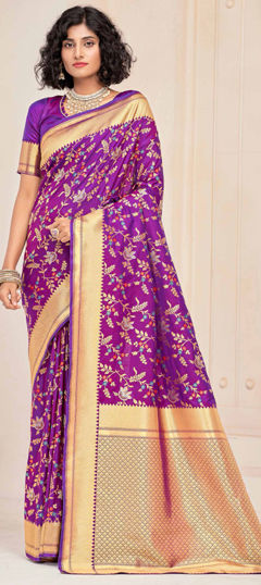 Purple and Violet color Saree in Silk fabric with Weaving work