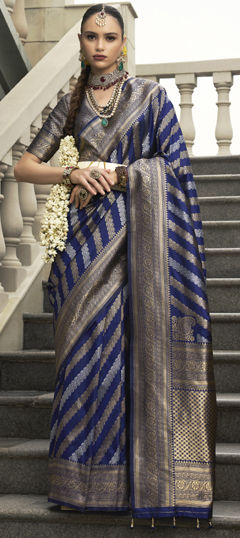 Blue color Saree in Viscose fabric with Weaving work