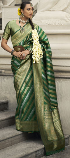 Green color Saree in Viscose fabric with Weaving work