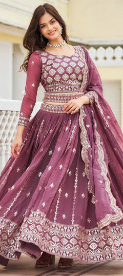 Pink and Majenta color Ready to Wear Lehenga in Faux Georgette fabric with Embroidered, Sequence, Thread work