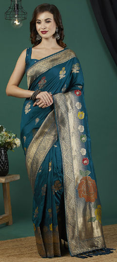 Blue color Saree in Banarasi Silk fabric with Weaving, Zari work