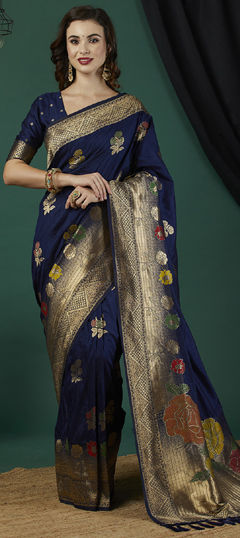 Blue color Saree in Banarasi Silk fabric with Weaving, Zari work