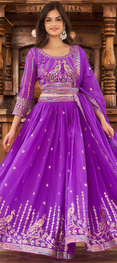 Purple and Violet color Ready to Wear Lehenga in Faux Georgette fabric with Embroidered, Sequence, Thread work