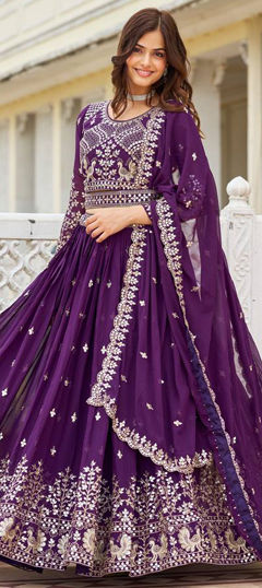 Purple and Violet color Ready to Wear Lehenga in Faux Georgette fabric with Embroidered, Sequence, Thread work