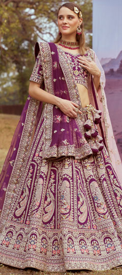 Purple and Violet color Lehenga in Silk fabric with Embroidered, Sequence, Stone, Thread work