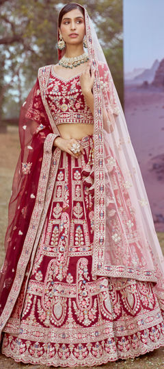 Red and Maroon color Lehenga in Silk fabric with Embroidered, Sequence, Stone, Thread work