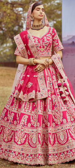 Pink and Majenta color Lehenga in Silk fabric with Embroidered, Sequence, Stone, Thread work