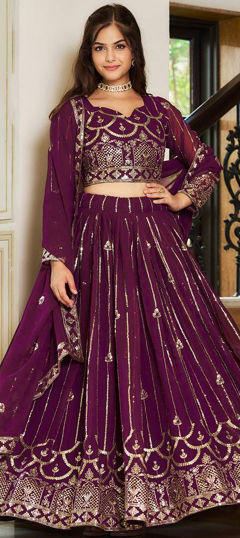 Purple and Violet color Ready to Wear Lehenga in Faux Georgette fabric with Embroidered, Sequence, Thread work