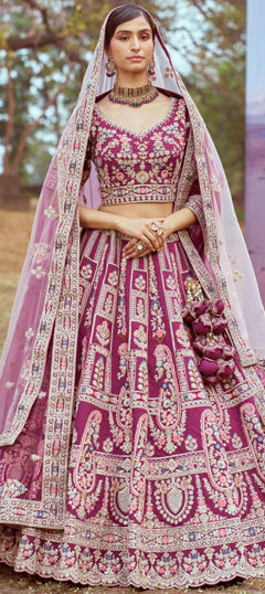 Purple and Violet color Lehenga in Silk fabric with Embroidered, Sequence, Stone, Thread work