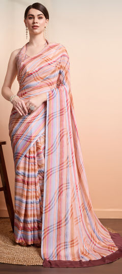 Pink and Majenta color Readymade Saree in Georgette fabric with Printed work