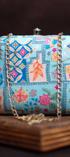 Blue color Clutches in Art Silk fabric with Embroidered, Thread work