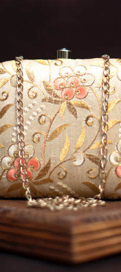 Beige and Brown color Clutches in Art Silk fabric with Embroidered, Thread work