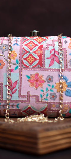 Pink and Majenta color Clutches in Art Silk fabric with Embroidered, Thread work