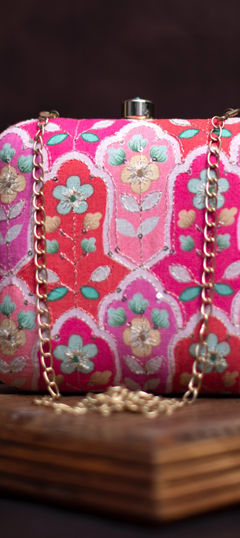 Pink and Majenta color Clutches in Art Silk fabric with Embroidered, Thread work