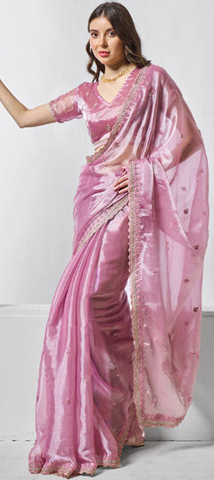 Pink and Majenta color Saree in Silk fabric with Embroidered, Thread work